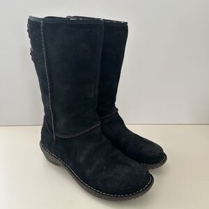 UGG Australia Womens Size 7 Haywell Black Suede Leather Sherpa Boots 1001669